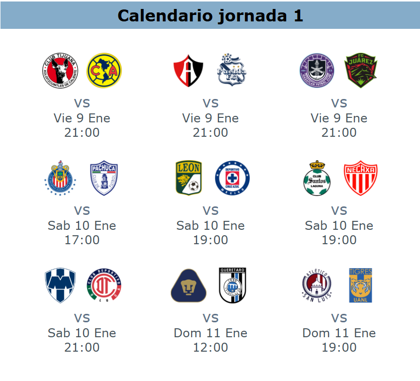 Asi inicia el torneo Clausura 2026, estos son los juegos de la jornada 1