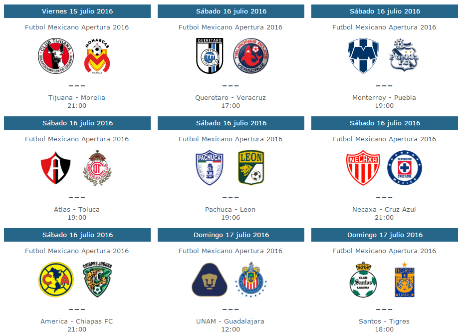 Inicia el apertura 2016, esta es la jornada 1