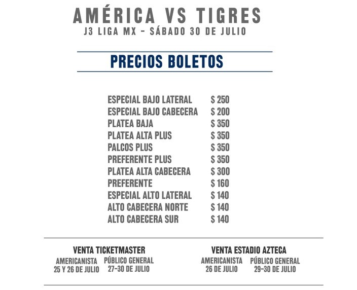 America publica los precios para el juego contra Tigres