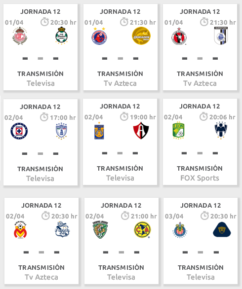 Asi se jugara la jornada 12 del futbol mexicano