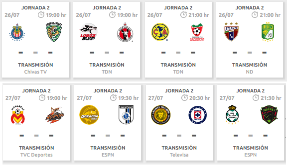 La jornada 2 de la Copa Mx -->