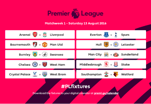 Consulta aqui el calendario de la Premier League 2016-2017
