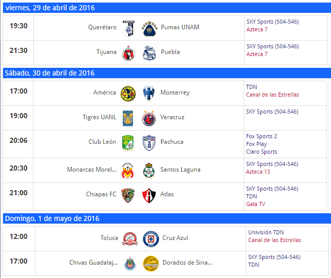 Trasmision de juegos de la jornada 16 ---->